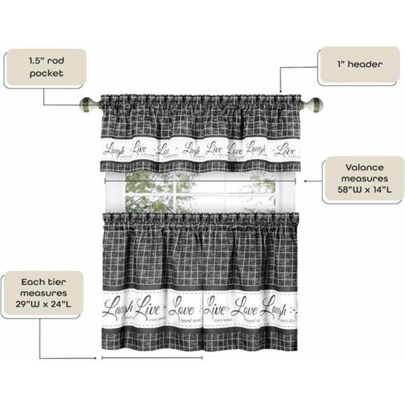 Tier and Valance Window Curtain Set - 58 Inch Width, 24 Inch Length - Picture 5 of 7